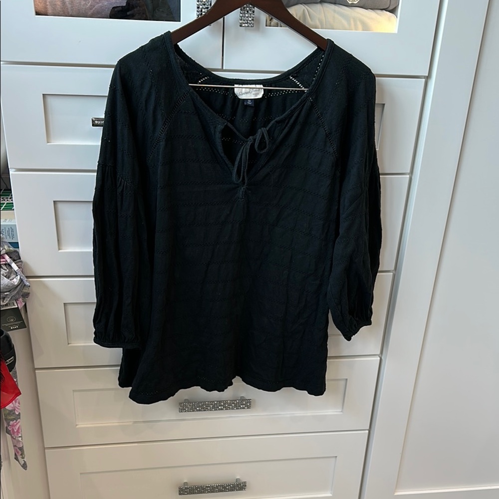 Universal Thread Black Tie Front 3/4 Sleeve Blouse